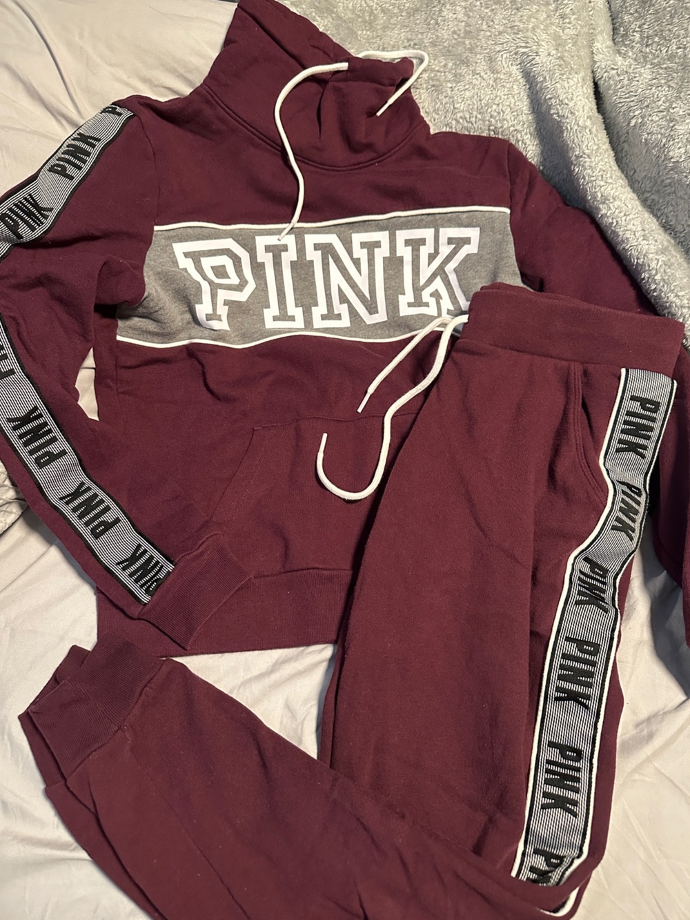 PINK Victoria's Secret Maroon Logo Pullover & Jogger Set